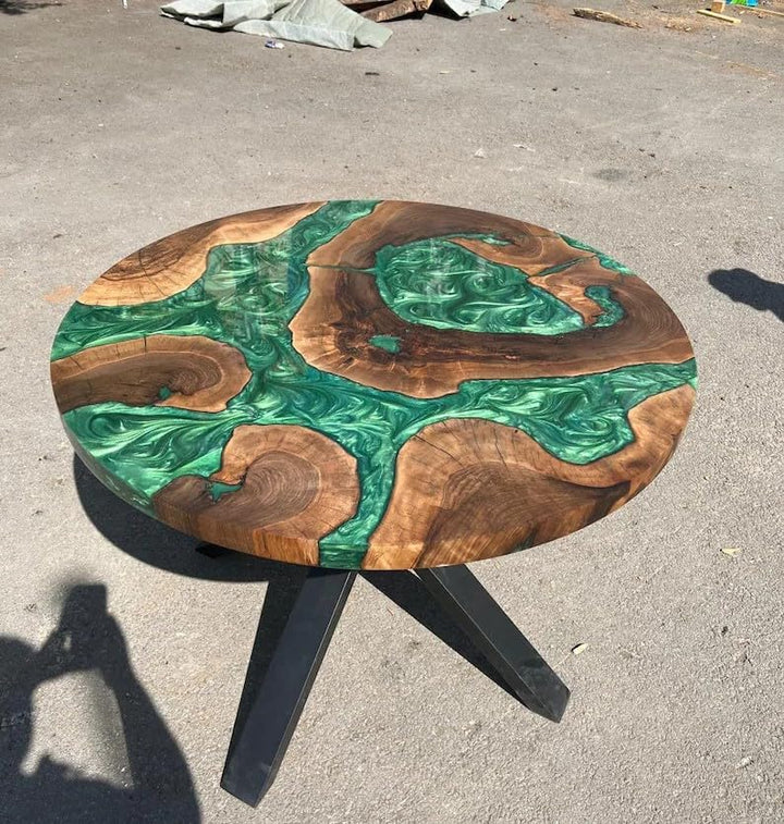 natural - wood - epoxy - round - emerald - river - green - table - coffee - table - side - end - table - epoxy - dining - table - living - room - table - for - 2 - 4 - 6 - 8 - home - decor - resin - table - patio - table - resinhomefurniture