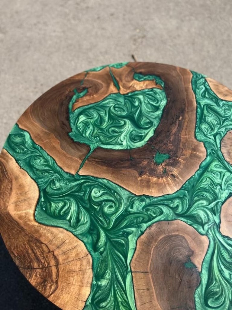 natural - wood - epoxy - round - emerald - river - green - table - coffee - table - side - end - table - epoxy - dining - table - living - room - table - for - 2 - 4 - 6 - 8 - home - decor - resin - table - patio - table - resinhomefurniture