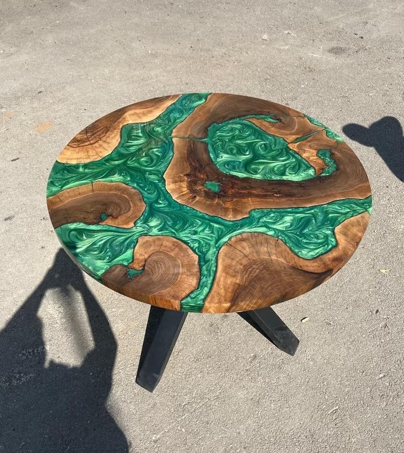 natural - wood - epoxy - round - emerald - river - green - table - coffee - table - side - end - table - epoxy - dining - table - living - room - table - for - 2 - 4 - 6 - 8 - home - decor - resin - table - patio - table - resinhomefurniture
