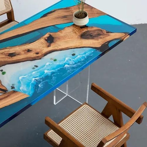 Natural Wood Ocean Look Epoxy Realistic Beach Feel Epoxy Dining Table Coffee Table End Table Bar Counter Top Living Room Table Wall Art Wooden Table - resinhomefurniture