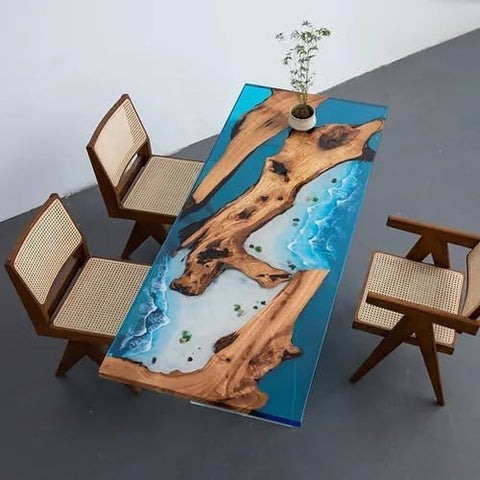 Natural Wood Ocean Look Epoxy Realistic Beach Feel Epoxy Dining Table Coffee Table End Table Bar Counter Top Living Room Table Wall Art Wooden Table - resinhomefurniture