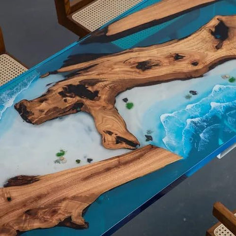 Natural Wood Ocean Look Epoxy Realistic Beach Feel Epoxy Dining Table Coffee Table End Table Bar Counter Top Living Room Table Wall Art Wooden Table - resinhomefurniture