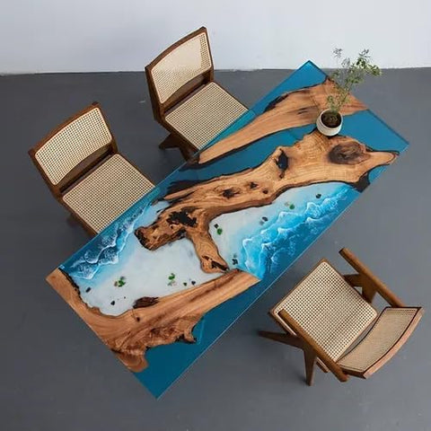 Natural Wood Ocean Look Epoxy Realistic Beach Feel Epoxy Dining Table Coffee Table End Table Bar Counter Top Living Room Table Wall Art Wooden Table - resinhomefurniture