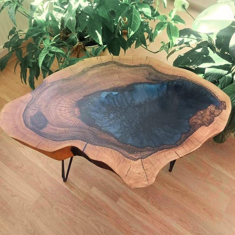 Natural Wood Resin Epoxy Beautiful Mini Lake Look Table Coastal Table Top Dining Table Coffee Table Luxury Table Unique Epoxy Table Home Décor Side/End Table - resinhomefurniture