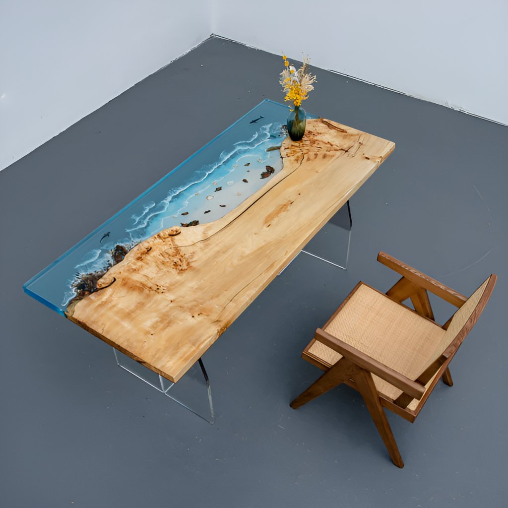 Natural Wood Resin Epoxy Realistic Ocean Beach feel with Waves Table Coastal table Top Dining Table Coffee Table Side/End Table Home D?cor - resinhomefurniture