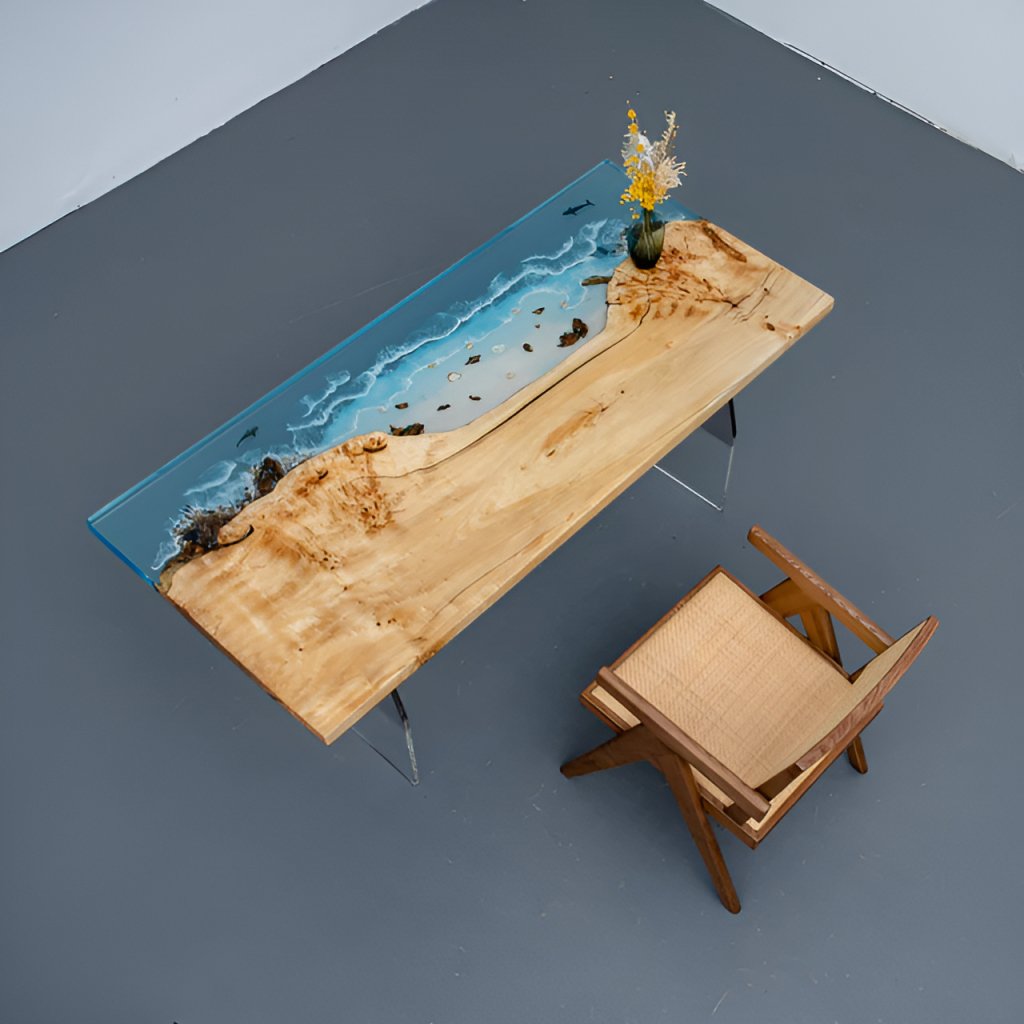 Natural Wood Resin Epoxy Realistic Ocean Beach feel with Waves Table Coastal table Top Dining Table Coffee Table Side/End Table Home D?cor - resinhomefurniture