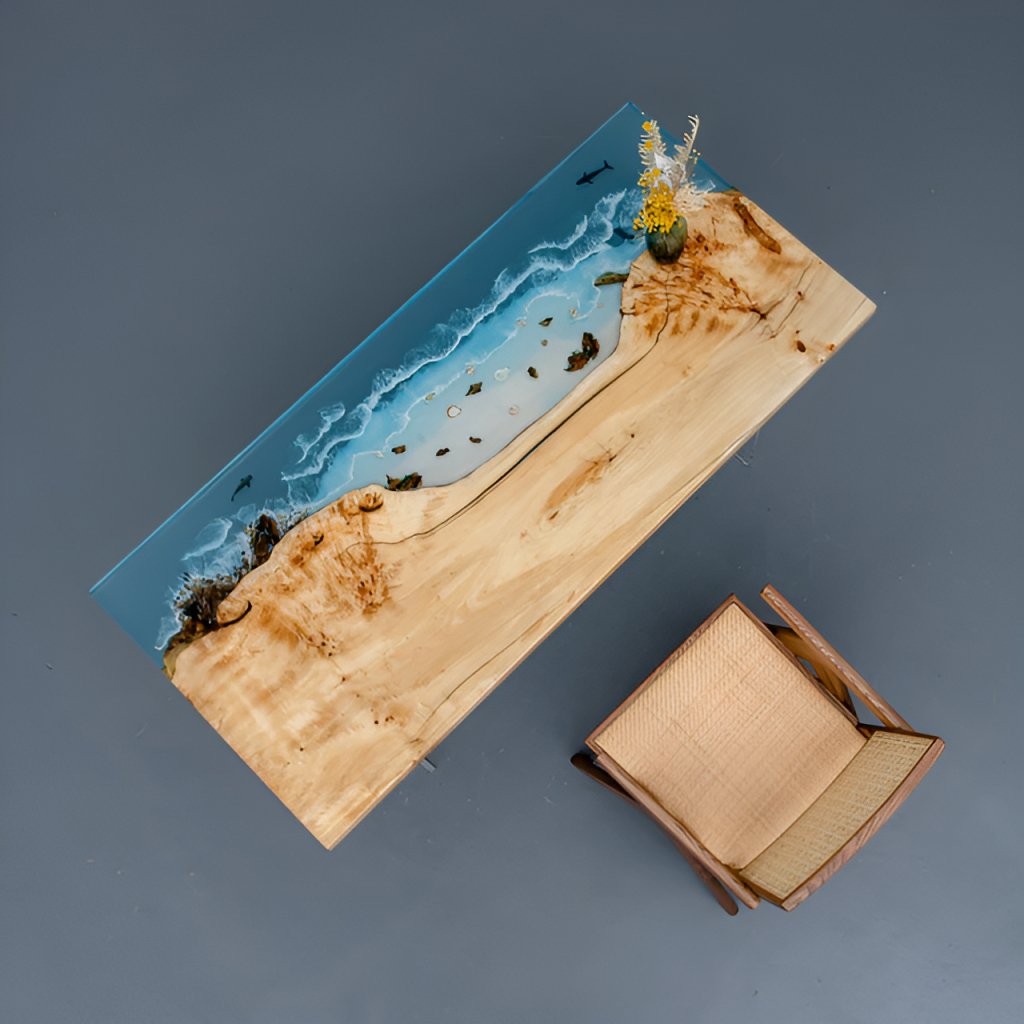 Natural Wood Resin Epoxy Realistic Ocean Beach feel with Waves Table Coastal table Top Dining Table Coffee Table Side/End Table Home D?cor - resinhomefurniture
