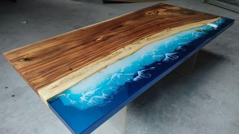 Natural Wood Resin Epoxy Realistic River Look with Waves Table Coastal Table Top Dining Table Coffee Table Side/End Table Home Décor - resinhomefurniture