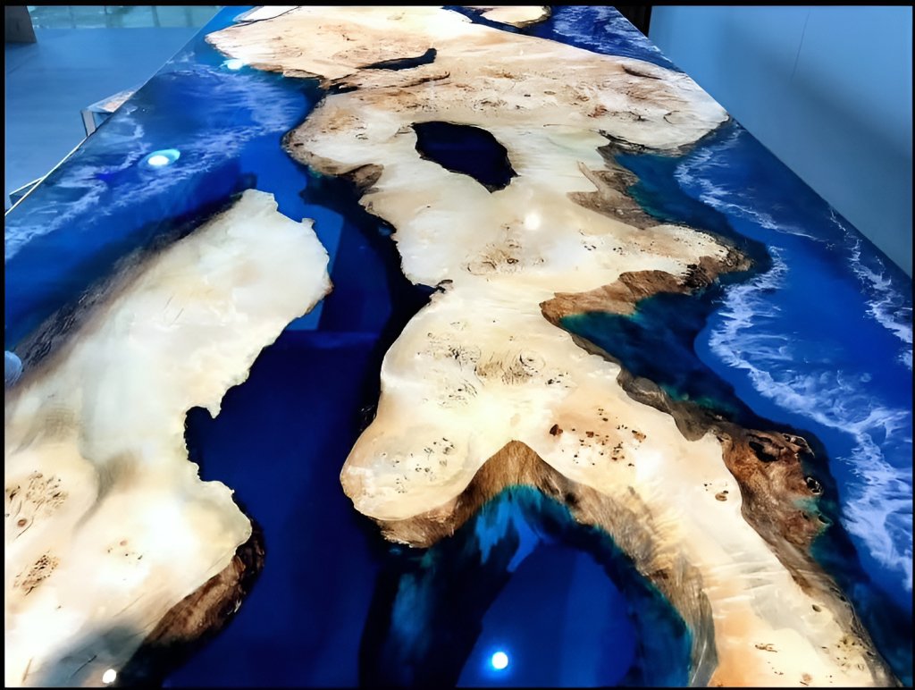 Natural Wood Resin Epoxy Realistic River With Waves with Waves Table Coastal table Top Dining Table Coffee Table Side/End Table Home D?cor - resinhomefurniture
