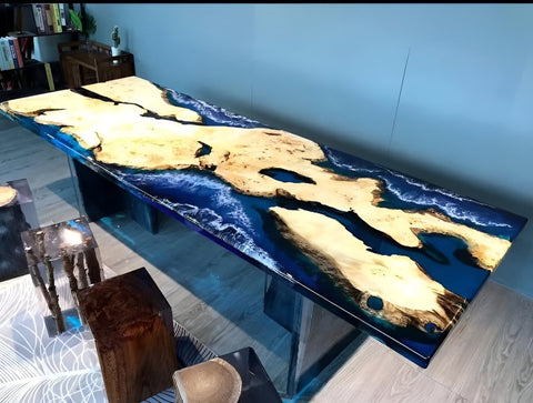 Natural Wood Resin Epoxy Realistic River With Waves with Waves Table Coastal table Top Dining Table Coffee Table Side/End Table Home D?cor - resinhomefurniture