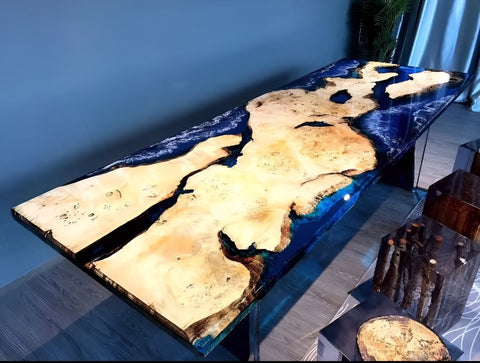 Natural Wood Resin Epoxy Realistic River With Waves with Waves Table Coastal table Top Dining Table Coffee Table Side/End Table Home D?cor - resinhomefurniture
