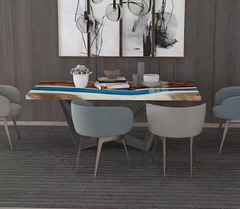 Natural Wood Resin Epoxy Table Clear Blue Stone Dinning Coastal table Top Dining Table Coffee Table Side/End Table Bar Counter Home D?cor - resinhomefurniture