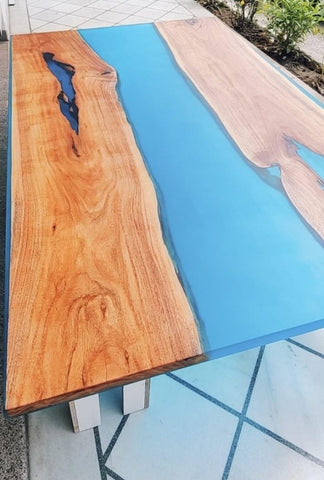 Natural Wood Resin Epoxy Unique Blue River Look Table Coastal Table Top Dining Table Coffee Table Side/End Table Home Décor - resinhomefurniture