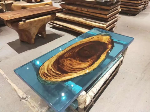 Natural Wood Unique Clear Blue Epoxy Dining Table Coffee Table End Table Bar Counter Top Living Room Table Resin Table Resin Art Wooden Table Home Décor - resinhomefurniture