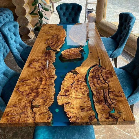 Personalized LARGE EPOXY TABLE, Resin Dining Table For 2 , 4 , 6, 8 River Dining Table Top, Wood Epoxy Coffee Table Top, Living Room Table - resinhomefurniture