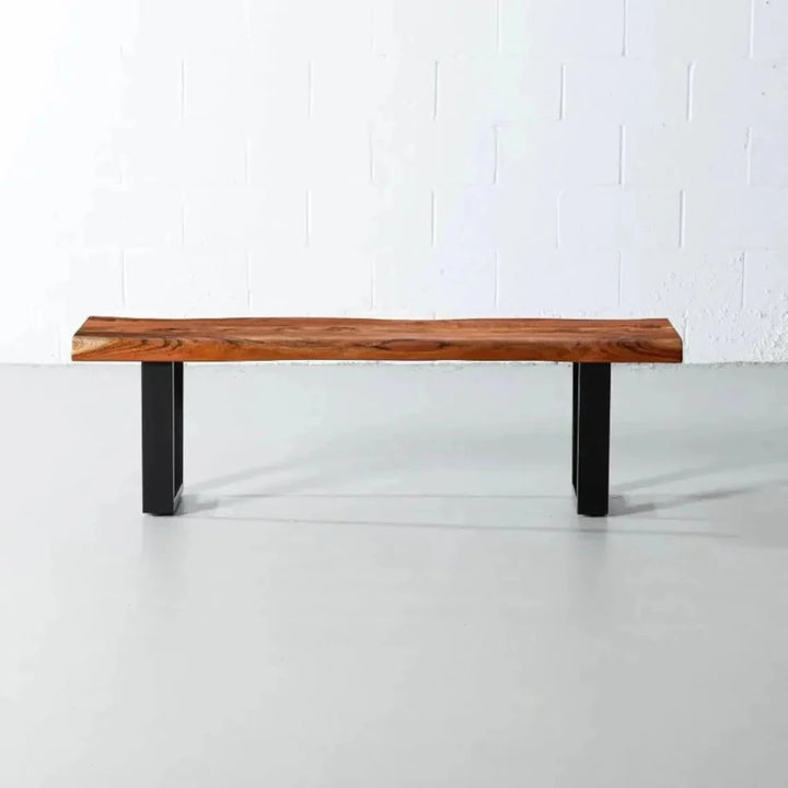 Personalized LARGE live edge stool, Wooden Live Edge Bench, Bedroom Bench, Modern, Live Edge Bench, Wood Bench, with 16.5" U Shaped Legs - resinhomefurniture
