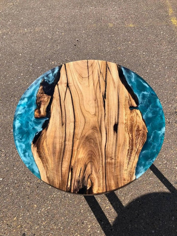 Personalized Subtle Blue Epoxy Resin Round Coffee Table Ocean Table Living Room Table for 2, 4, 6, 8 Patio Table Coastal Table Side & End Table Home Decor - resinhomefurniture