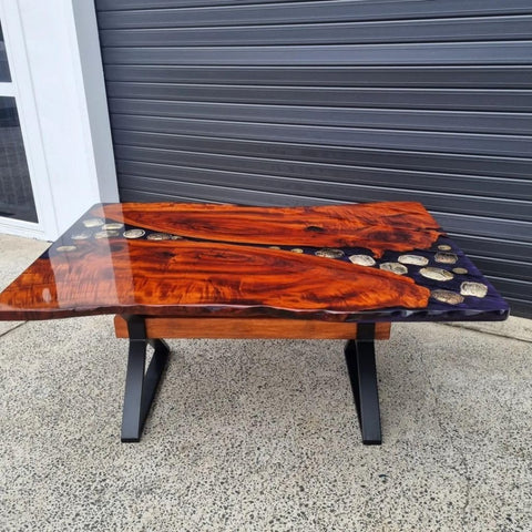 Premium Deep Purple Camphor Buckle Epoxy Resin Dining Table Living Room Table Office Table Side Table Hallway Table End Table Coffee Table Home Décor (With Stand) - resinhomefurniture