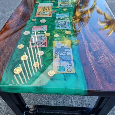 Premium Exquisite Currencies and Coins Epoxy Dining Table Coffee Table Living Room Table Console Table Centre Table Side Table Patio Table Home Décor (With Stand) - resinhomefurniture