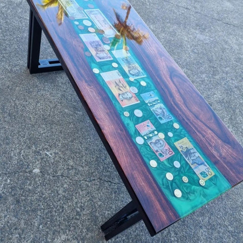 Premium Exquisite Currencies and Coins Epoxy Dining Table Coffee Table Living Room Table Console Table Centre Table Side Table Patio Table Home Décor (With Stand) - resinhomefurniture