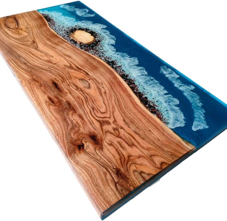 Premium Exquisite Mini Island Look Blue Ocean Beach With Stones Epoxy Dining Table Resin Table Coffee Table Kitchen Table Conference Table Side/End Table Bar Counter - resinhomefurniture