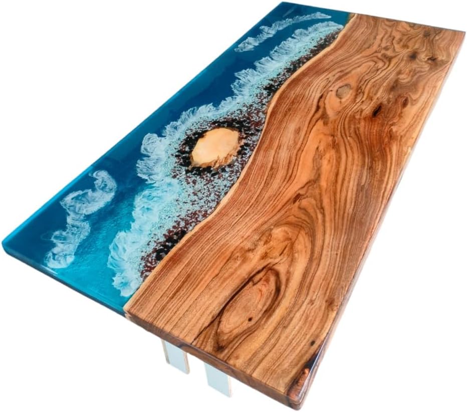 Premium Exquisite Mini Island Look Blue Ocean Beach With Stones Epoxy Dining Table Resin Table Coffee Table Kitchen Table Conference Table Side/End Table Bar Counter - resinhomefurniture