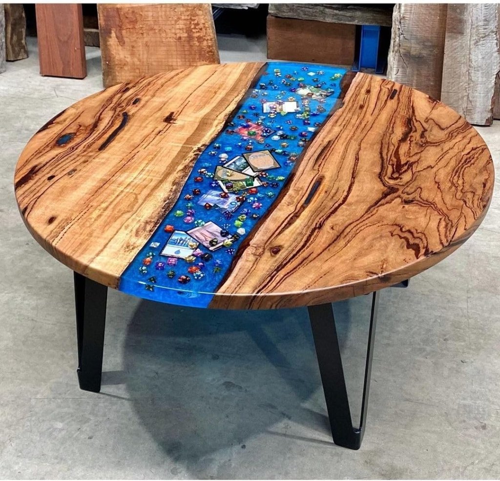 Premium Handcrafted Dice Round Live Edge Epoxy Resin River Table