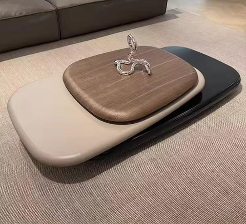 Rotating Pebble Shape Coffee Table - Italian Minimalist Design, Wood Finish, Creative Suspended Style, Perfect for Large Spaces, Living Room, Office, Home Decor - resinhomefurniture