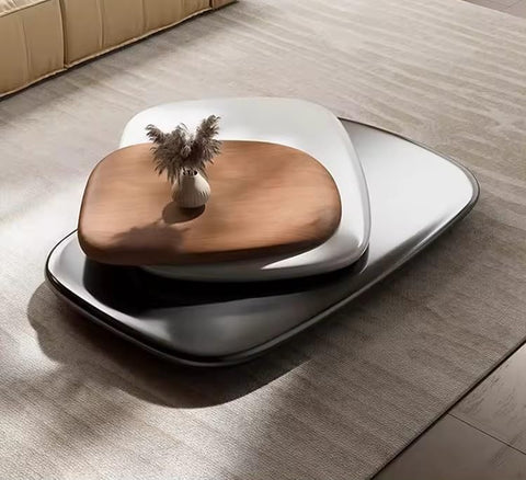 Rotating Pebble Shape Coffee Table - Italian Minimalist Design, Wood Finish, Creative Suspended Style, Perfect for Large Spaces, Living Room, Office, Home Decor - resinhomefurniture