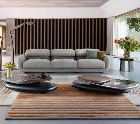 Rotating Pebble Shape Coffee Table - Italian Minimalist Design, Wood Finish, Creative Suspended Style, Perfect for Large Spaces, Living Room, Office, Home Decor - resinhomefurniture