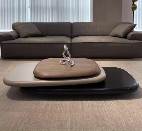 Rotating Pebble Shape Coffee Table - Italian Minimalist Design, Wood Finish, Creative Suspended Style, Perfect for Large Spaces, Living Room, Office, Home Decor - resinhomefurniture