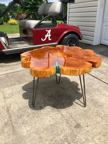 rustic - round - wooden - live - edge - table - with - blue - resin - coffee - table - end - side - table - centre - table - patio - table - console - table - home - office - table - living - room - table - resinhomefurniture
