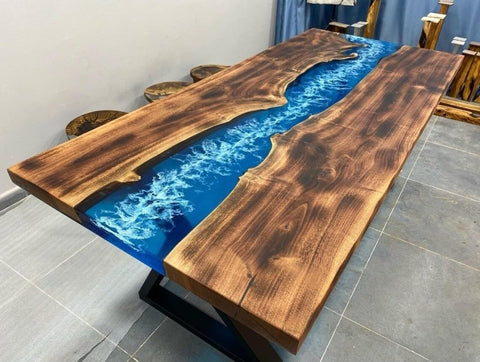 Special Blue & White Sea Waves Epoxy Resin Dining Table Console Table Side/End Table Living Room Coastal Table Bar River Table Counter Table Home Décor - resinhomefurniture