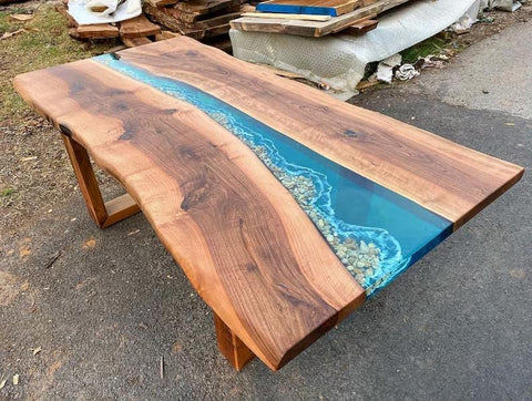 Special River Blue Epoxy Resin with Stones Dining Table Living Room Table Coffee Table Console Table Patio Table Conference Table Kitchen Table Home Décor - resinhomefurniture