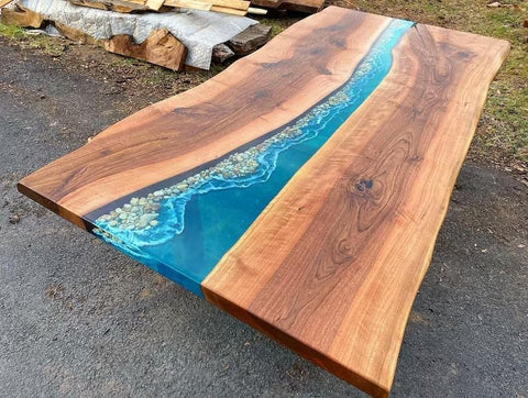 Special River Blue Epoxy Resin with Stones Dining Table Living Room Table Coffee Table Console Table Patio Table Conference Table Kitchen Table Home Décor - resinhomefurniture