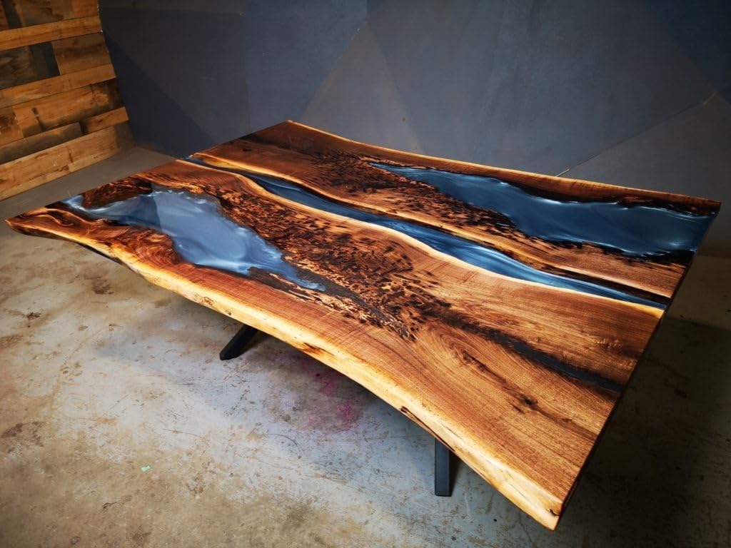 Translucent Live Edge Epoxy Metallic Gray Resin Dining Table Coffee Table Living Room Table Conference Table Center Table Console Table End Table - resinhomefurniture