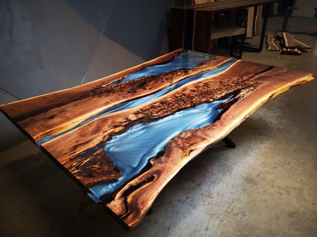 Translucent Live Edge Epoxy Metallic Gray Resin Dining Table Coffee Table Living Room Table Conference Table Center Table Console Table End Table - resinhomefurniture