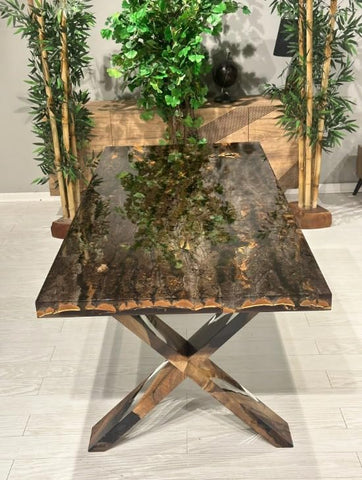 TUZECH Beautiful Epoxy Tree Bark and Moss Resin Dining Table Coffee Table Console Table Living Room Table Kitchen Table Center Table Patio Table End/Side Table Home Décor - resinhomefurniture