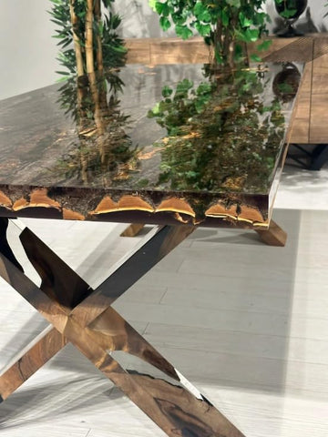 TUZECH Beautiful Epoxy Tree Bark and Moss Resin Dining Table Coffee Table Console Table Living Room Table Kitchen Table Center Table Patio Table End/Side Table Home Décor - resinhomefurniture