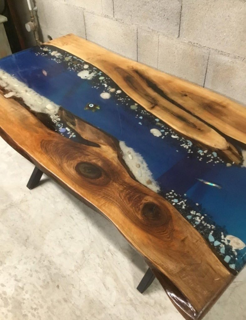 TUZECH Beautiful Mount Seashore Epoxy Resin Table with Sea Shells and Rock Dining Table Living Room Table Coffee Table Console Table Coastal Table Patio Table Home Décor - resinhomefurniture