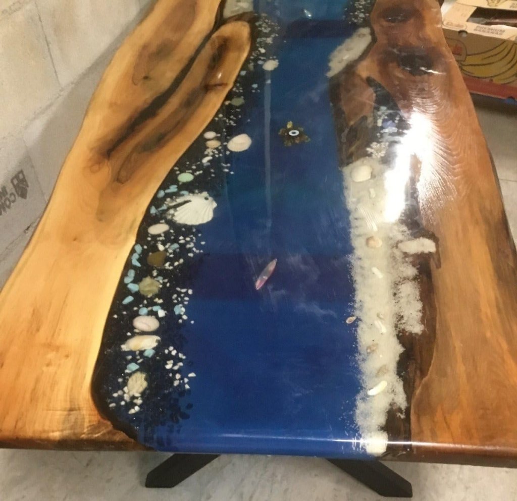 TUZECH Beautiful Mount Seashore Epoxy Resin Table with Sea Shells and Rock Dining Table Living Room Table Coffee Table Console Table Coastal Table Patio Table Home Décor - resinhomefurniture