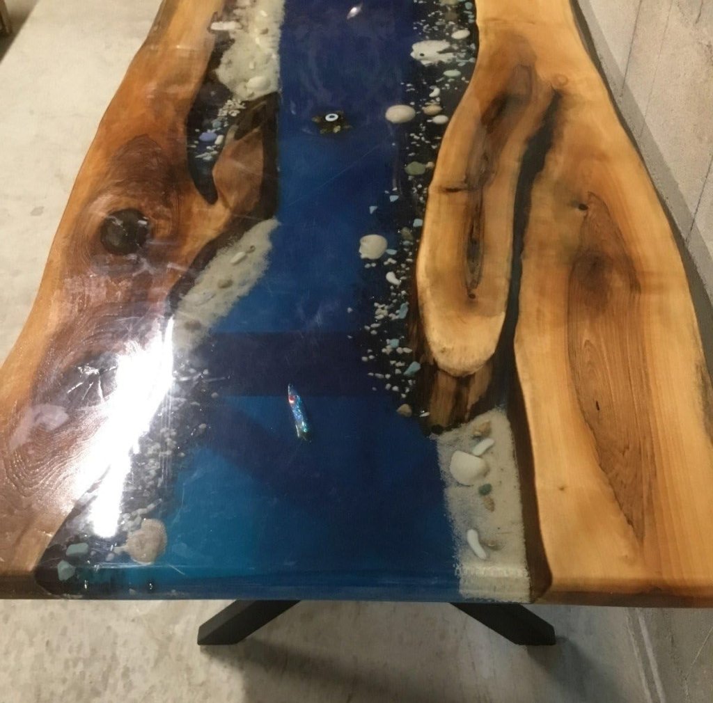 TUZECH Beautiful Mount Seashore Epoxy Resin Table with Sea Shells and Rock Dining Table Living Room Table Coffee Table Console Table Coastal Table Patio Table Home Décor - resinhomefurniture
