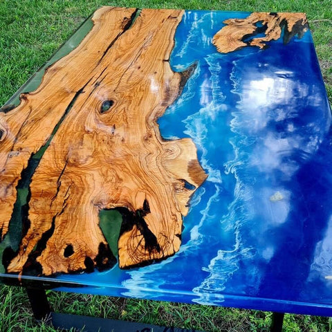 TUZECH Coastline River Blue Epoxy Resin Dining Table Kitchen Table Coffee Table Living Room Table Patio Table Console Table Conference Table End/Side Table Home Décor - resinhomefurniture