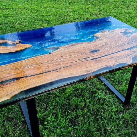 TUZECH Coastline River Blue Epoxy Resin Dining Table Kitchen Table Coffee Table Living Room Table Patio Table Console Table Conference Table End/Side Table Home Décor - resinhomefurniture