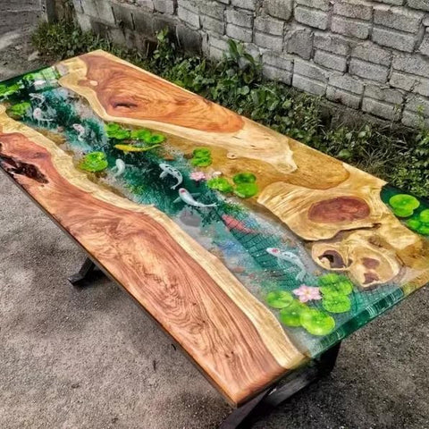 TUZECH Custom Classic Wood Resin Epoxy Realistic Aquarium Look Resin Epoxy Dinning Table Coffee Table Living Room Table Bar Counter Home Decor - resinhomefurniture