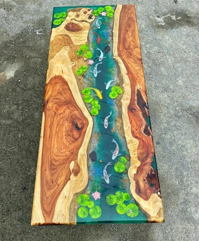 TUZECH Custom Classic Wood Resin Epoxy Realistic Aquarium Look Resin Epoxy Dinning Table Coffee Table Living Room Table Bar Counter Home Decor - resinhomefurniture