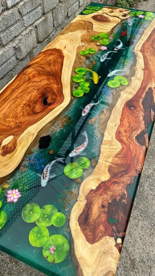 TUZECH Custom Classic Wood Resin Epoxy Realistic Aquarium Look Resin Epoxy Dinning Table Coffee Table Living Room Table Bar Counter Home Decor - resinhomefurniture