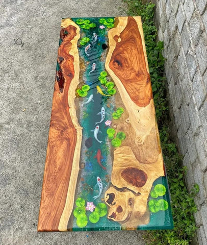 TUZECH Custom Classic Wood Resin Epoxy Realistic Aquarium Look Resin Epoxy Dinning Table Coffee Table Living Room Table Bar Counter Home Decor - resinhomefurniture