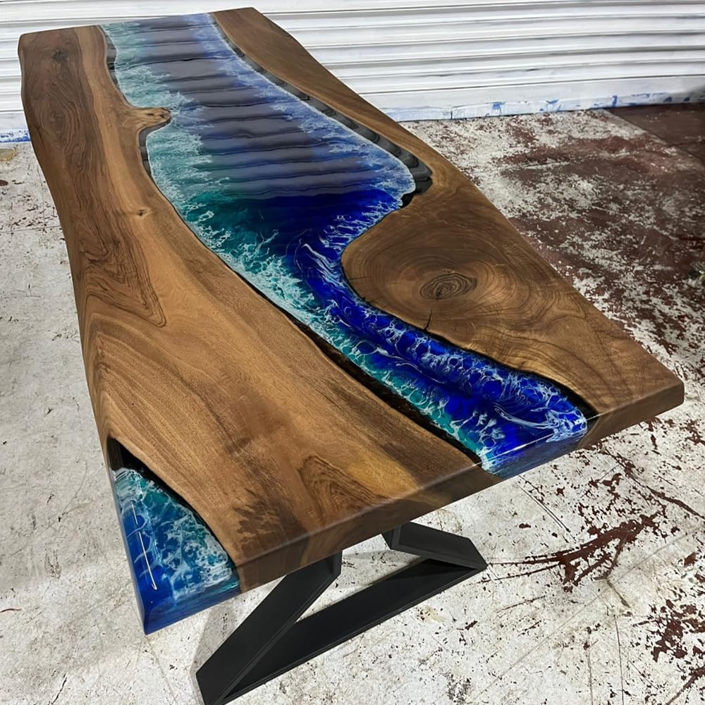 TUZECH Custom Made Dark Wood Table Realistic River with Waves Dinning Table Coffe Table Live Room Table Side/End Table Bar Counter Home Decor - resinhomefurniture