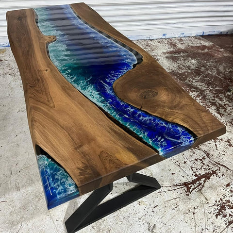 TUZECH Custom Made Dark Wood Table Realistic River with Waves Dinning Table Coffe Table Live Room Table Side/End Table Bar Counter Home Decor - resinhomefurniture